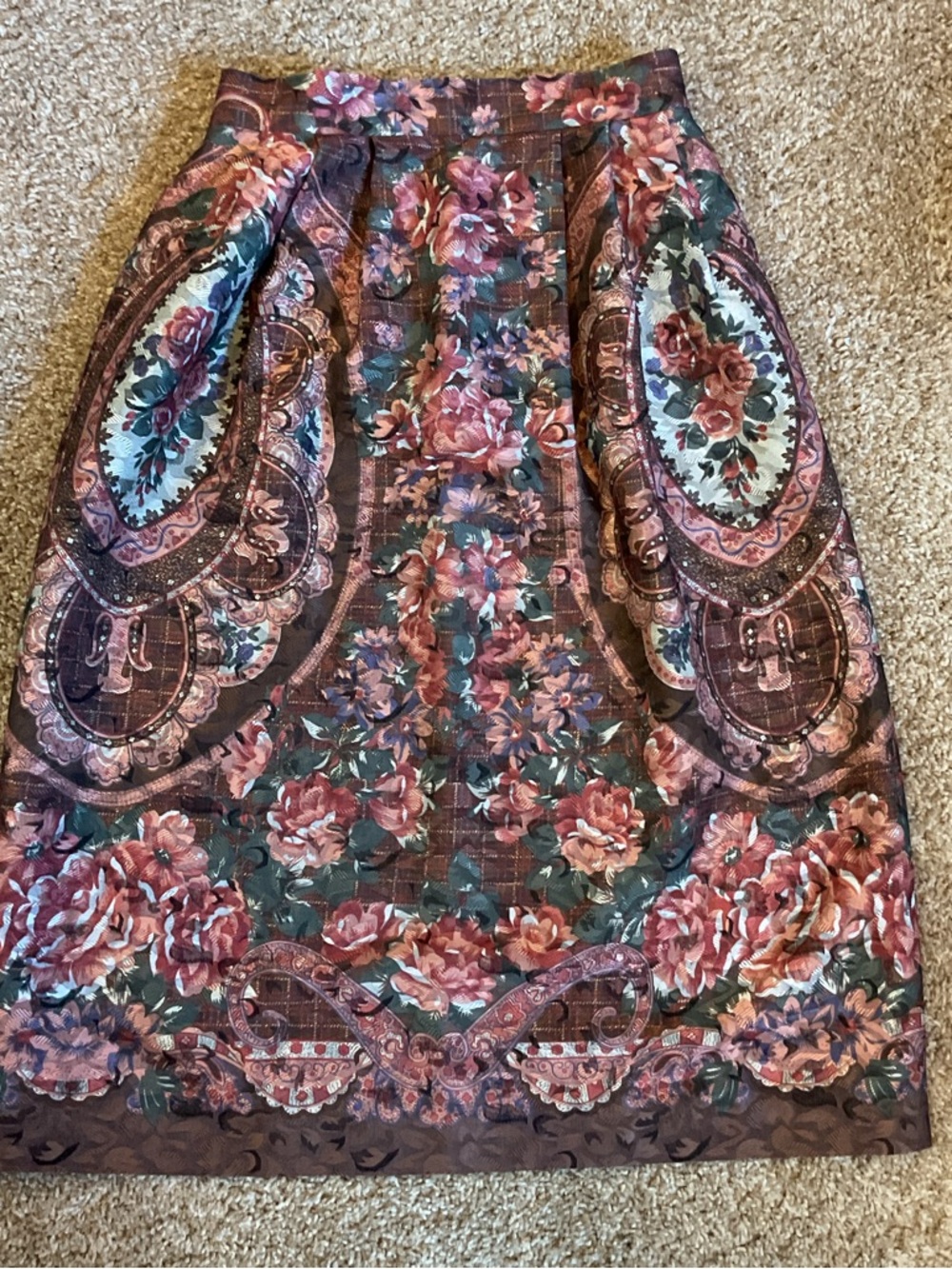 Petite Sophisticate Vintage Tapestry Midi Skirt Floral Paisley Pockets Size 6 - Picture 2 of 6